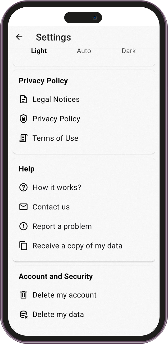 Delete account option